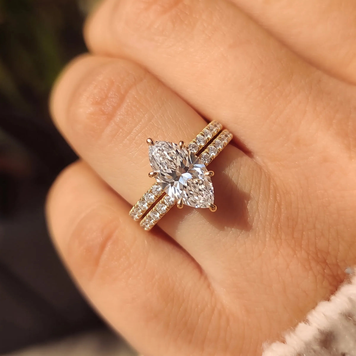 2 Carat Marquise Cut Lab Grown Diamond Pave Wedding Bridal Ring Set