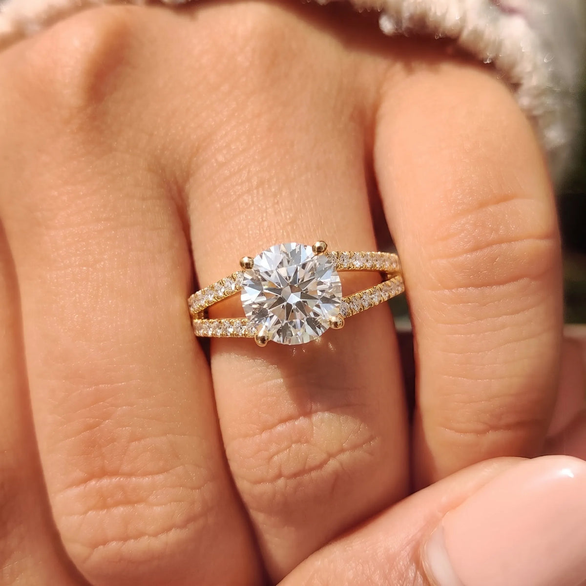 1.5 Carat Round Lab Grown Diamond Split Shank Pave Engagement Ring