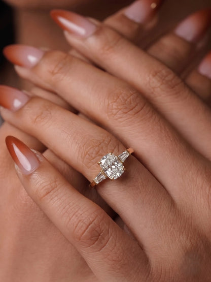 2 Carat Cushion Three Stone Lab Grown Diamond Engagement Ring