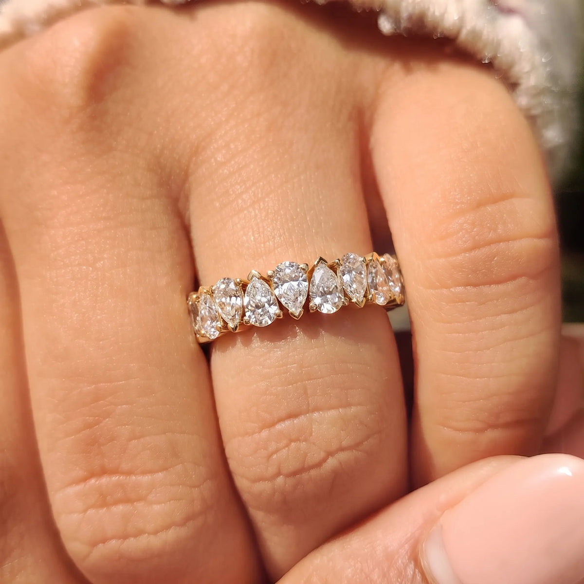 Pear Cut Lab Grown Diamond Half Eternity Wedding Band
