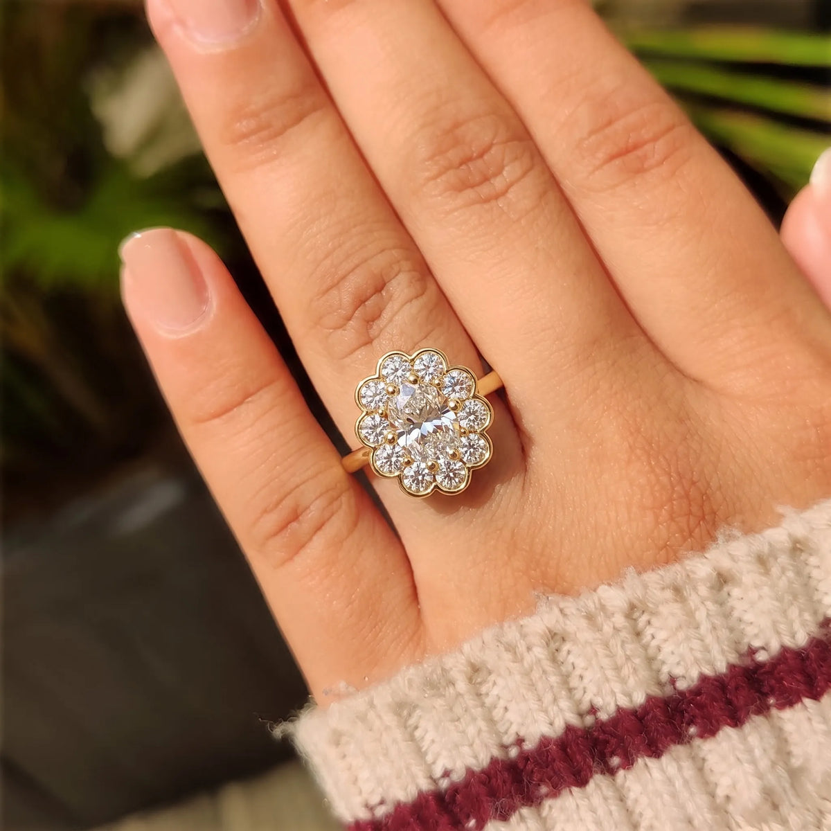 1.50 Carat Oval Halo Lab Grown Diamond Floral Engagement Ring