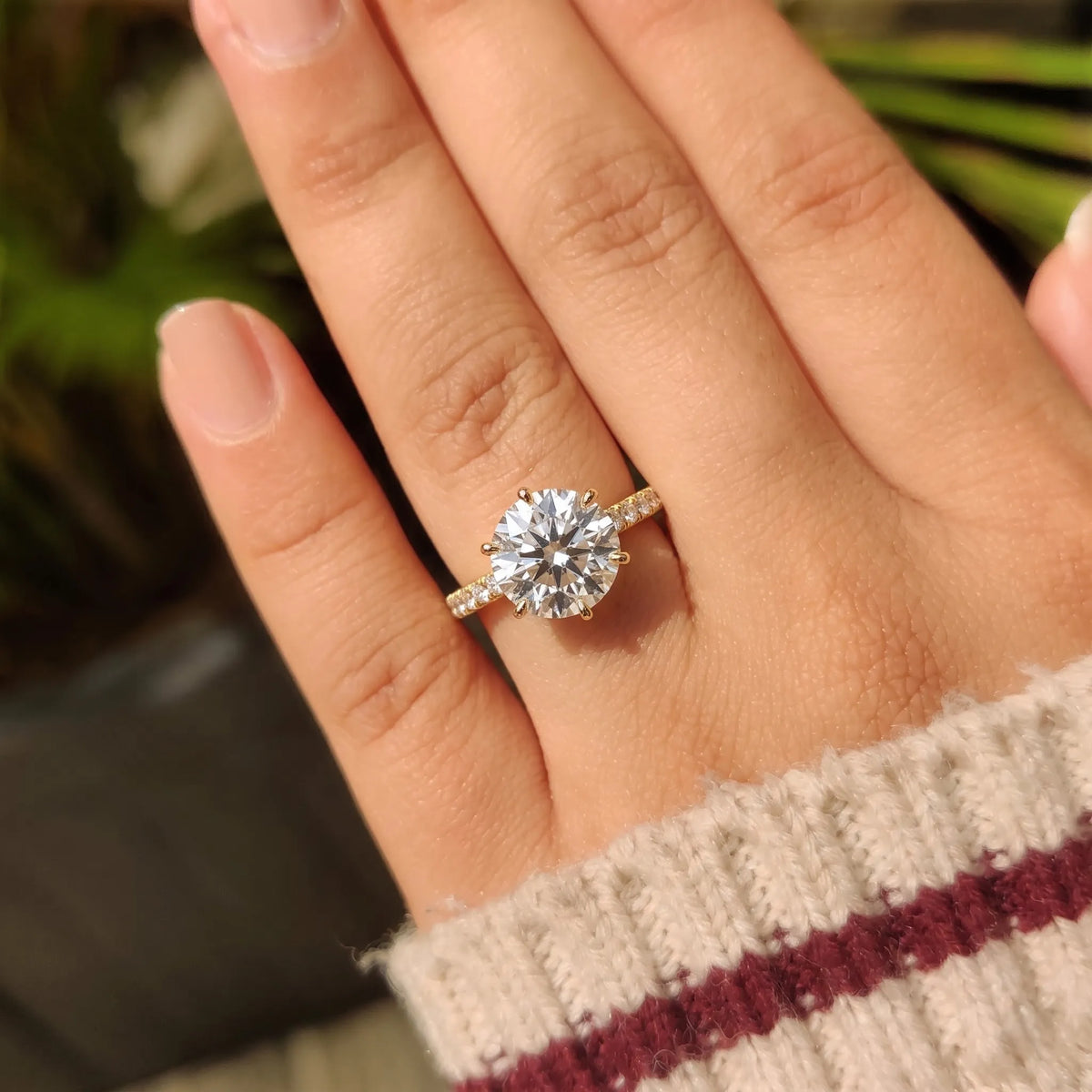 4 Carat Round Hidden Halo Lab Grown Diamond Pavé Engagement Ring