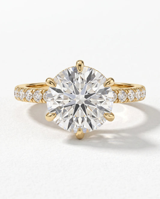 4.16 Carat Round Six Prong Solitaire Pavé Lab Grown Diamond Engagement Ring