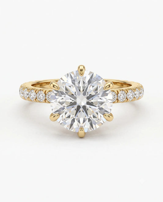 4.45 Carat Round Solitaire Pavé Lab Grown Diamond Engagement Ring