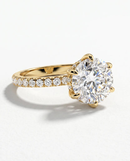 5 Carat Round Solitaire Pavé Lab Grown Diamond Engagement Ring