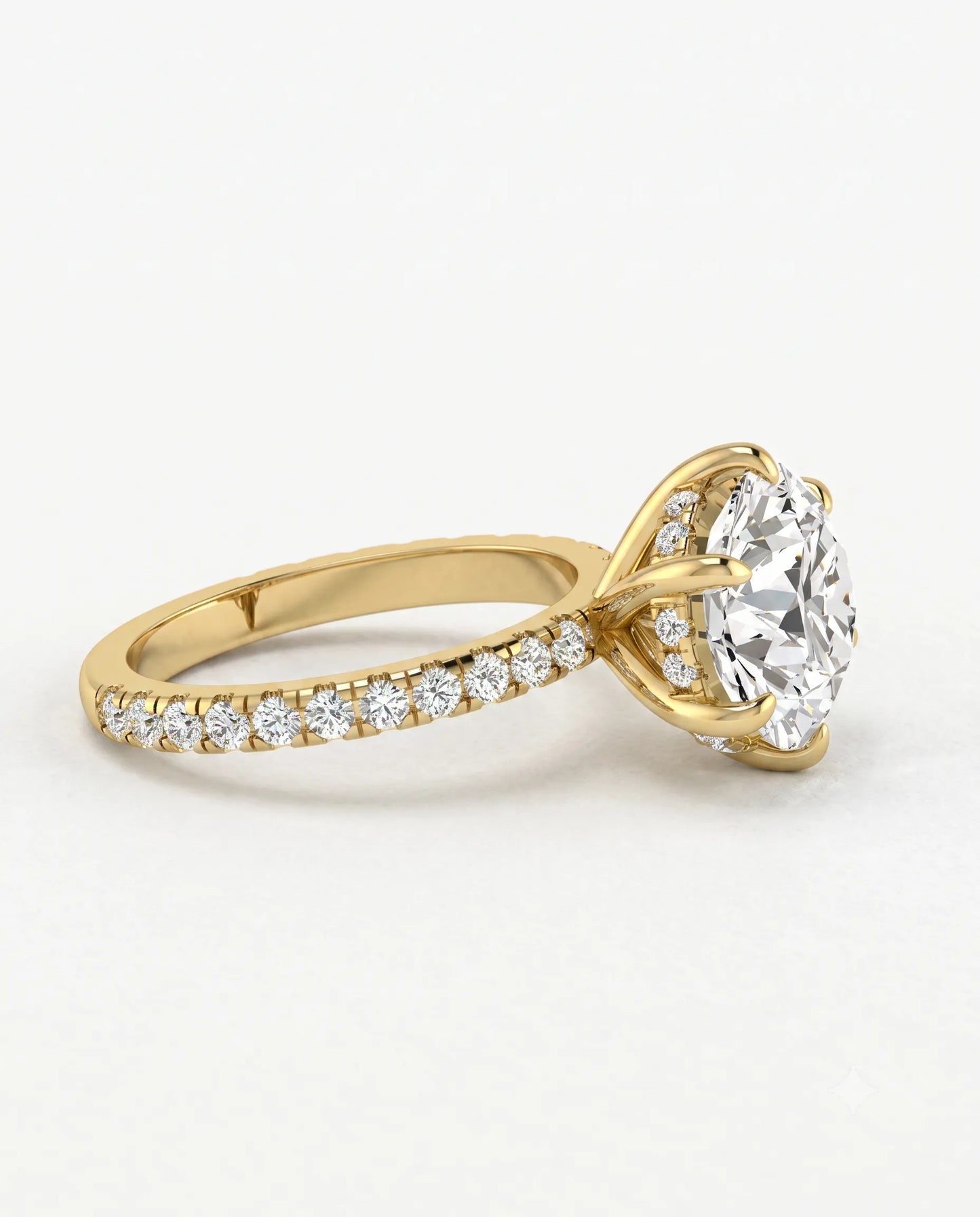 5 Carat Round Solitaire Pavé Lab Grown Diamond Engagement Ring