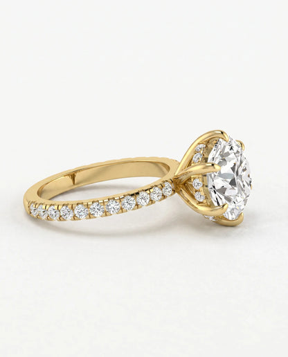5 Carat Round Solitaire Pavé Lab Grown Diamond Engagement Ring