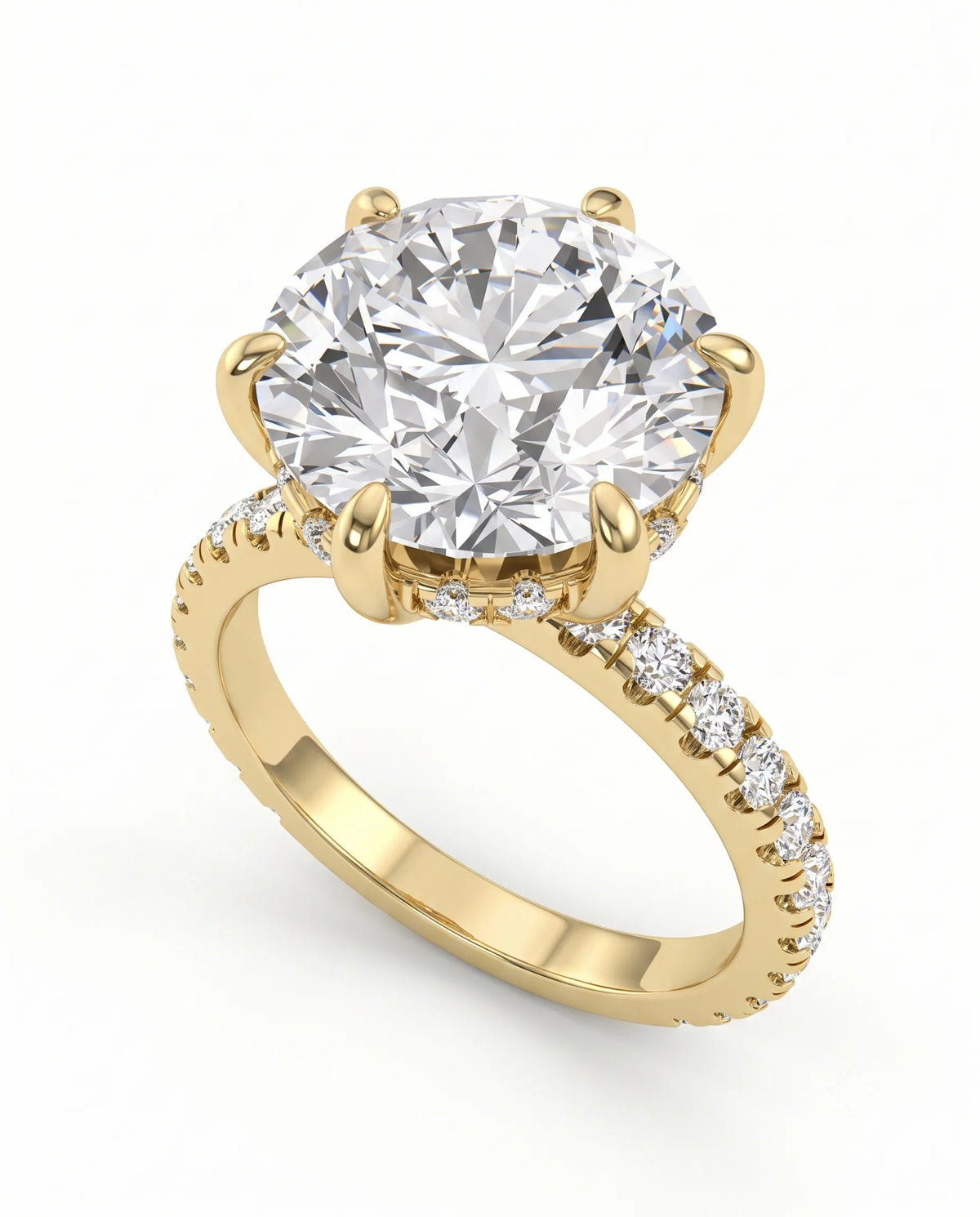 5 Carat Round Solitaire Pavé Lab Grown Diamond Engagement Ring