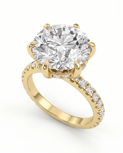 5 Carat Round Solitaire Pavé Lab Grown Diamond Engagement Ring