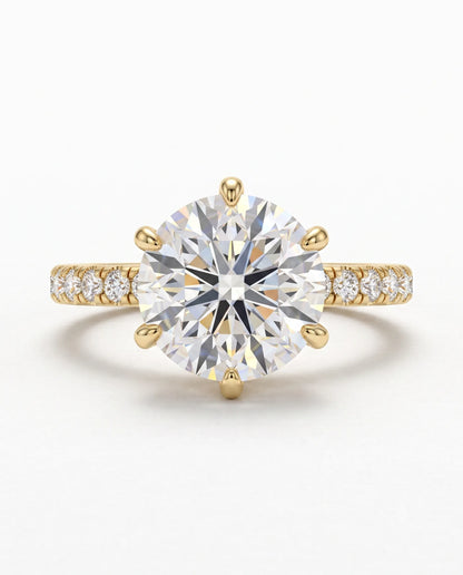 5 Carat Round Solitaire Pavé Lab Grown Diamond Engagement Ring