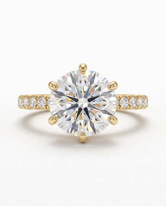 4.91 Carat Round Solitaire Pavé Lab Grown Diamond Engagement Ring