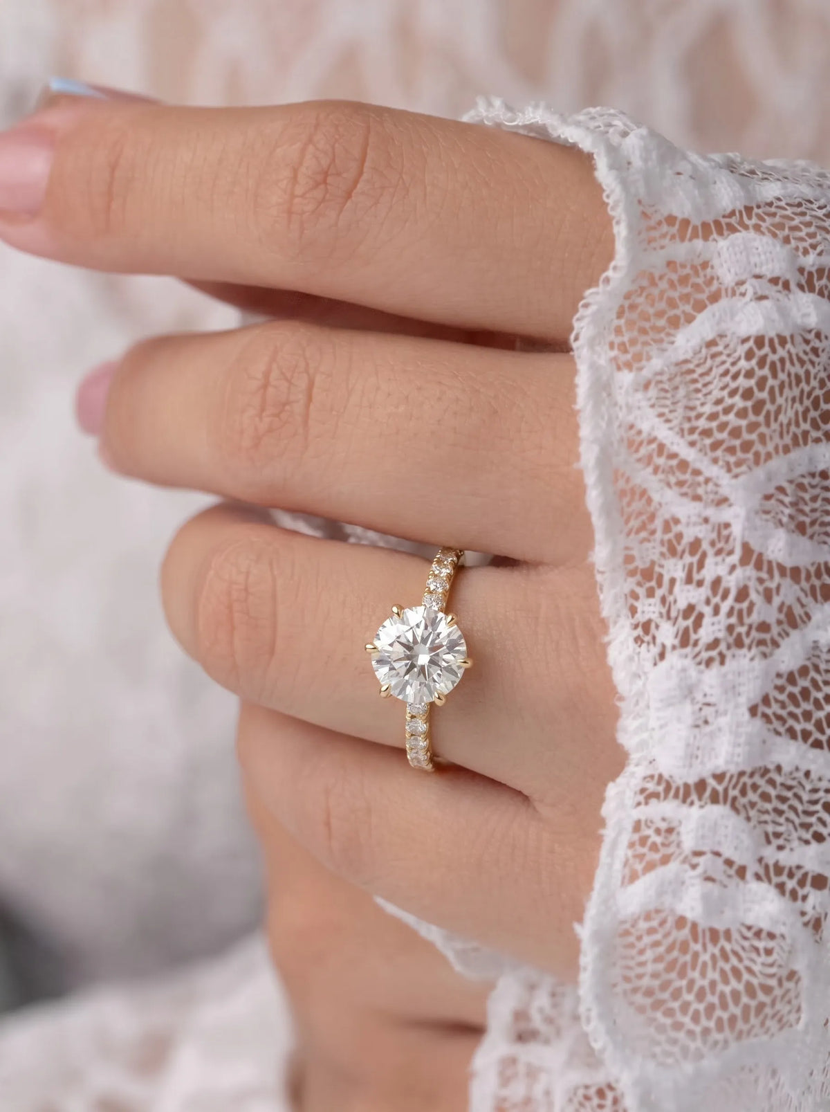 6.5 Carat Round Hidden Halo Lab Grown Diamond Pavé Engagement Ring