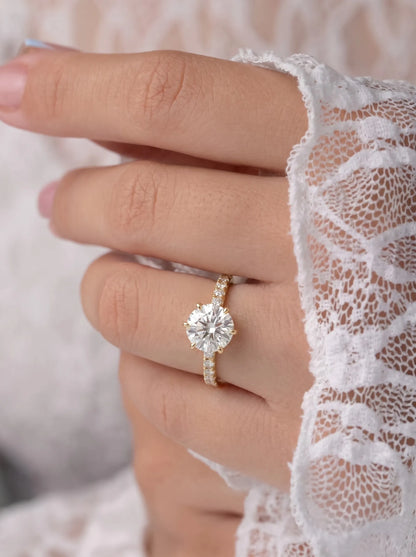 6.5 Carat Round Hidden Halo Lab Grown Diamond Pavé Engagement Ring