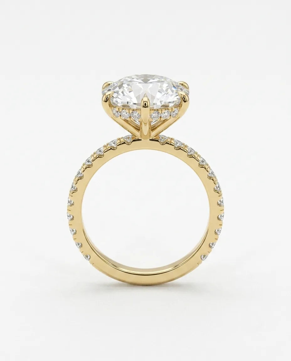 6.5 Carat Round Solitaire Pavé Lab Grown Diamond Engagement Ring
