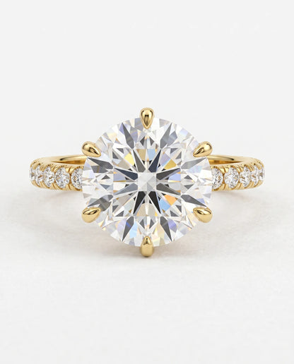 6.5 Carat Round Solitaire Pavé Lab Grown Diamond Engagement Ring