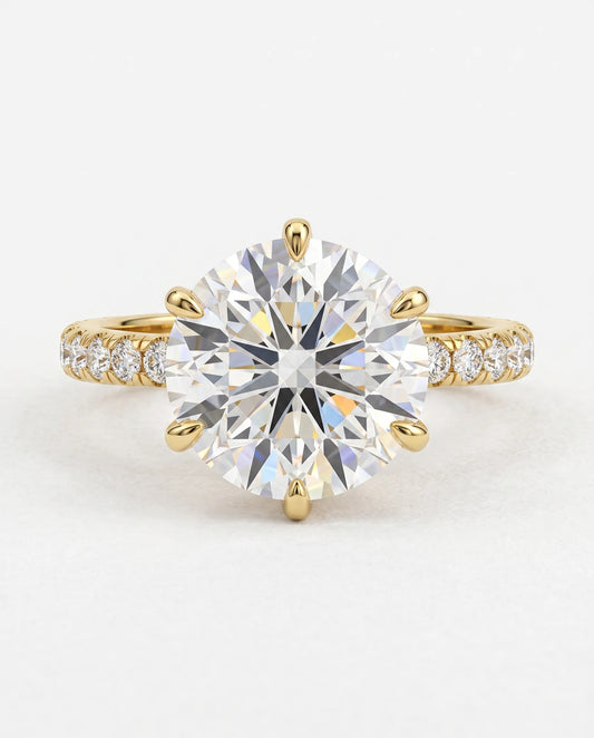 6.5 Carat Round Solitaire Pavé Lab Grown Diamond Engagement Ring