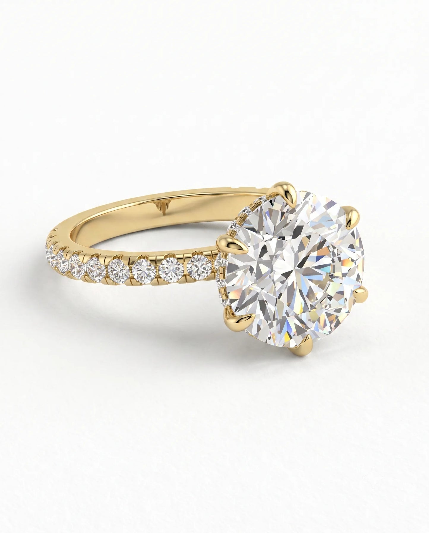 6.5 Carat Round Solitaire Pavé Lab Grown Diamond Engagement Ring