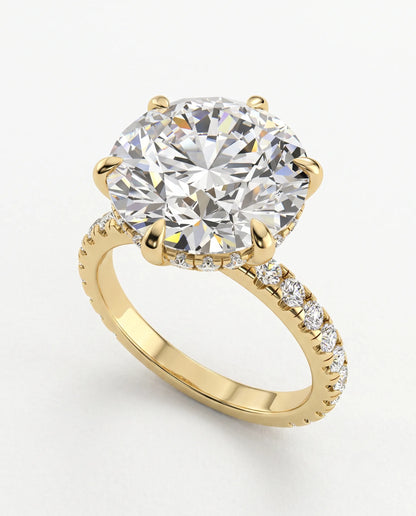 6.5 Carat Round Solitaire Pavé Lab Grown Diamond Engagement Ring