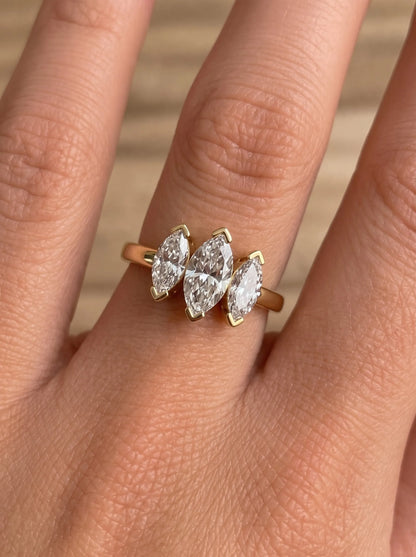 1 Carat Marquise Cut Lab Grown Diamond Three Stone Engagement Ring