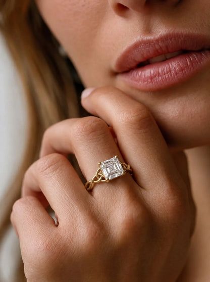 1 Carat Asscher Cut Lab Grown Diamond Celtic Knot Solitaire Engagement Ring