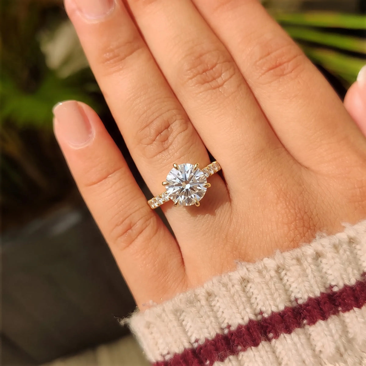 1.5 Carat Round Hidden Halo Lab Grown Diamond Pave Engagement Ring