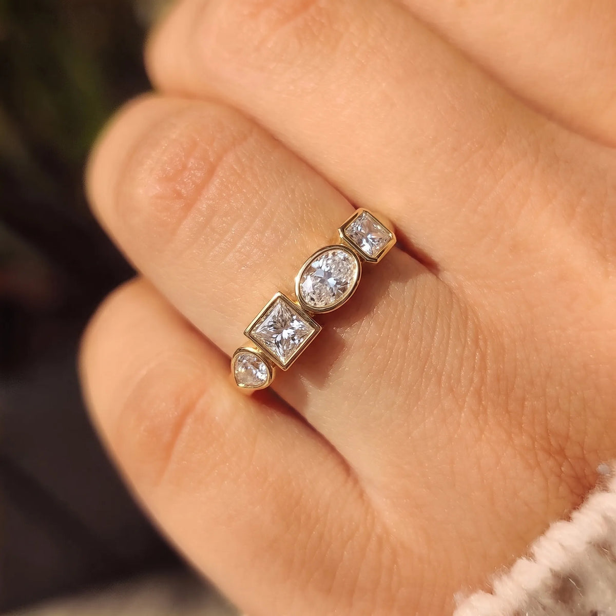Multi Shape Bezel Set Lab Grown Diamond Engagement Ring