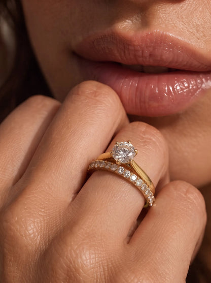 1 Carat Round Cut Lab Grown Diamond Pave Wedding Bridal Ring Set