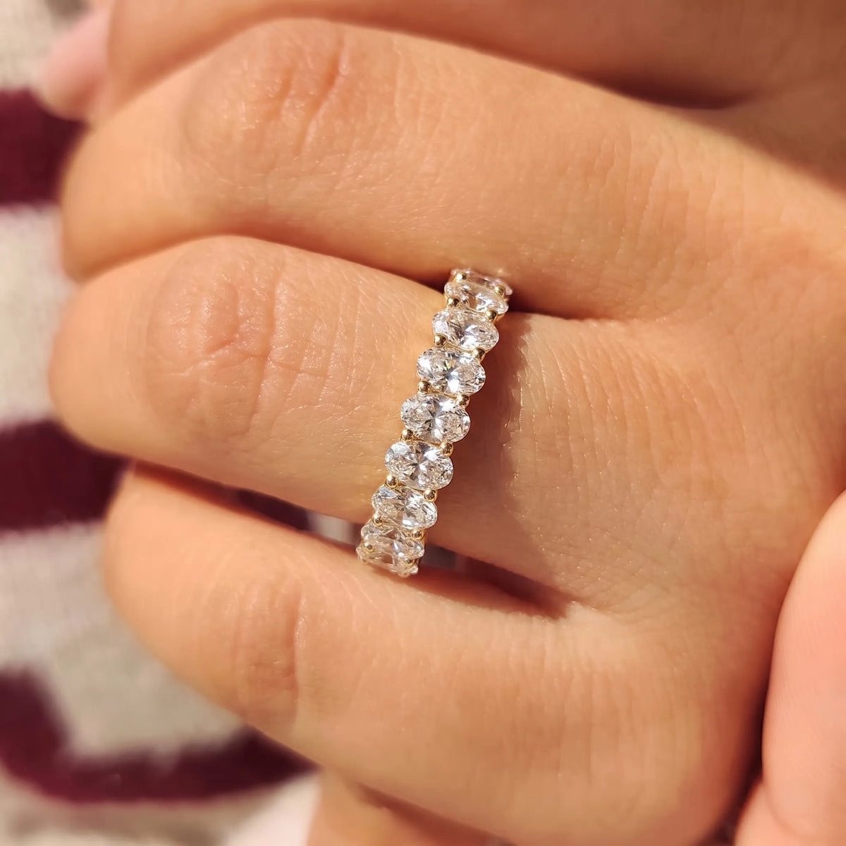 Oval Cut Lab Grown Diamond Minimalist Half Eternity Wedding Band