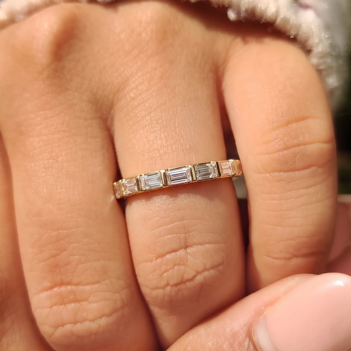 Bar Set Baguette Lab Grown Diamond Minimalist Half Eternity Wedding Band