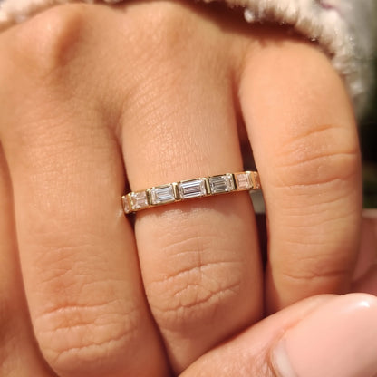 Bar Set Baguette Lab Grown Diamond Minimalist Half Eternity Wedding Band