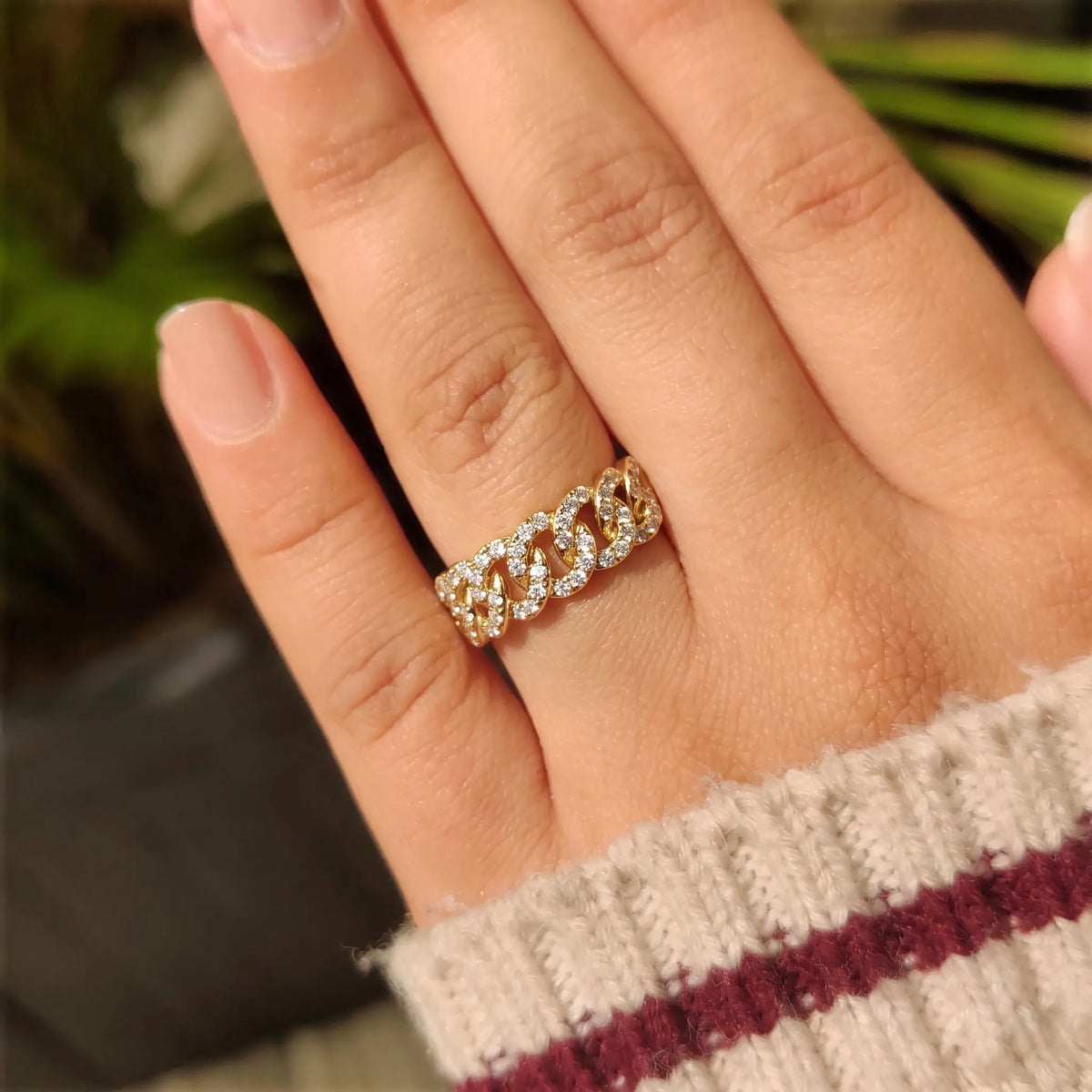 Round Cut Lab Grown Diamond Cuban Link Half Eternity Unisex Wedding Band