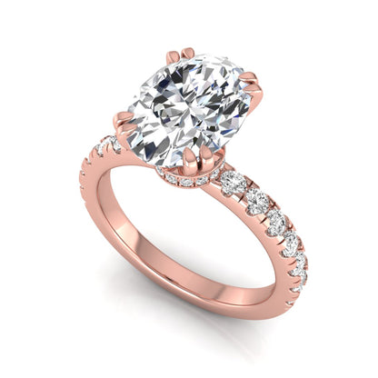 Oval Cut Prong Set Lab Grown Diamond Hidden Halo Engagement Ring