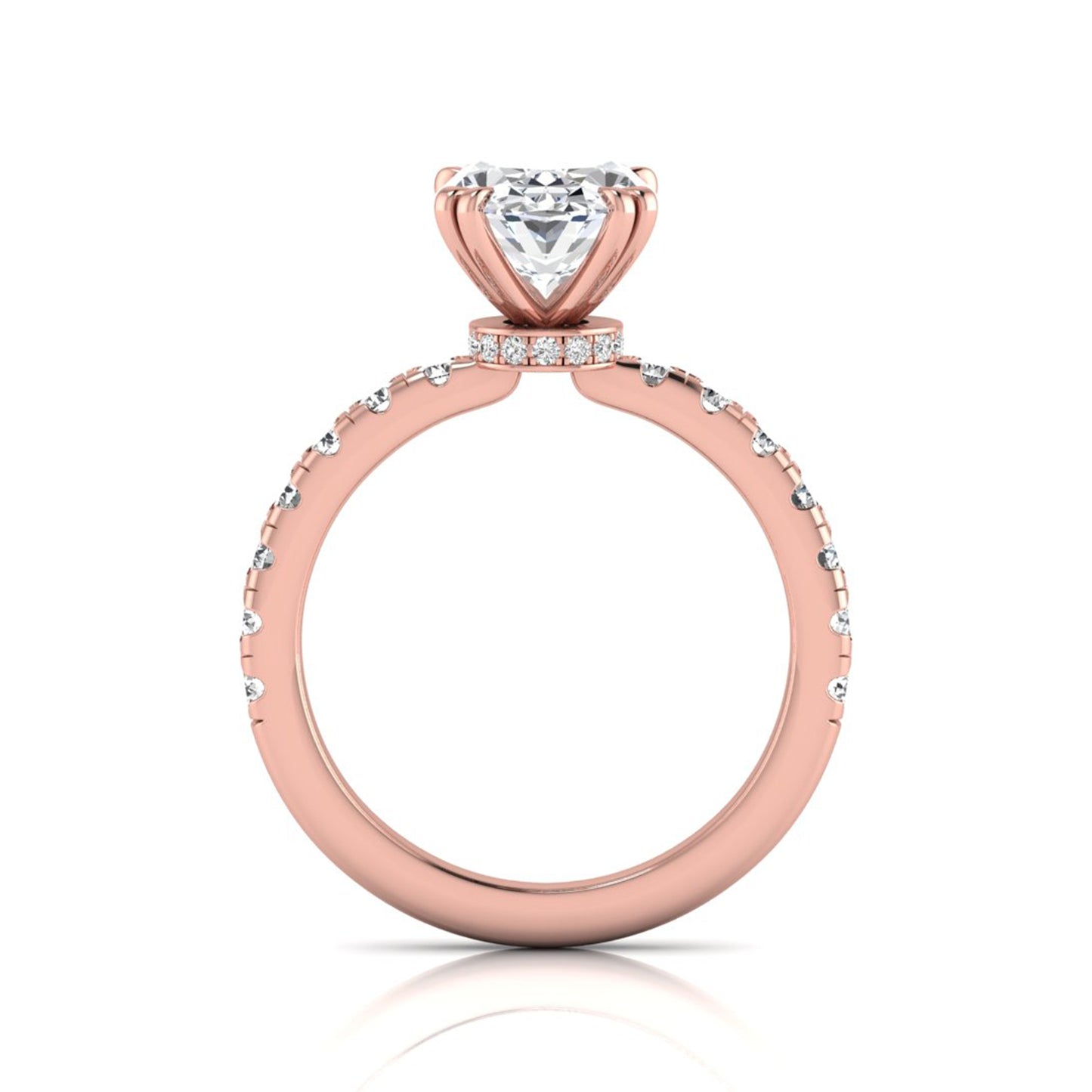 Oval Cut Prong Set Lab Grown Diamond Hidden Halo Engagement Ring