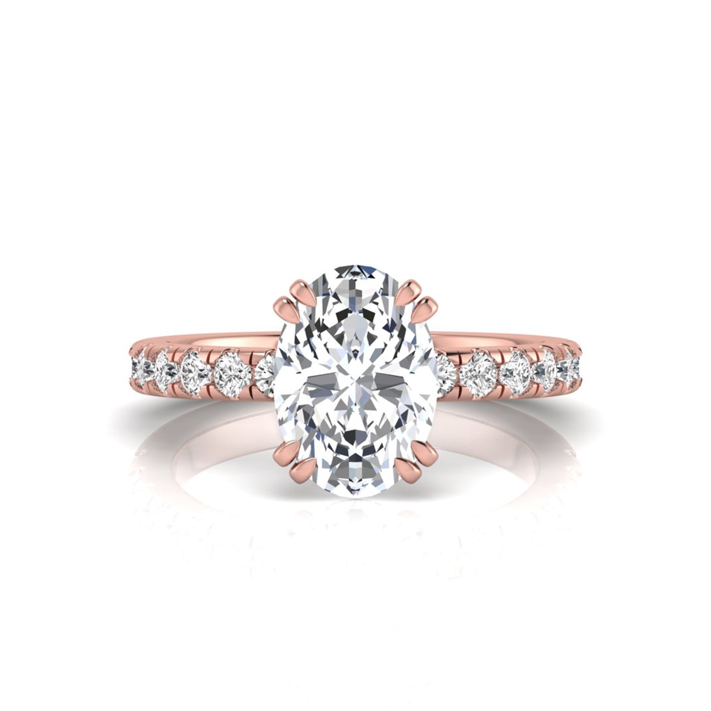 Oval Cut Prong Set Lab Grown Diamond Hidden Halo Engagement Ring