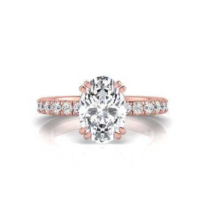 Oval Cut Prong Set Lab Grown Diamond Hidden Halo Engagement Ring
