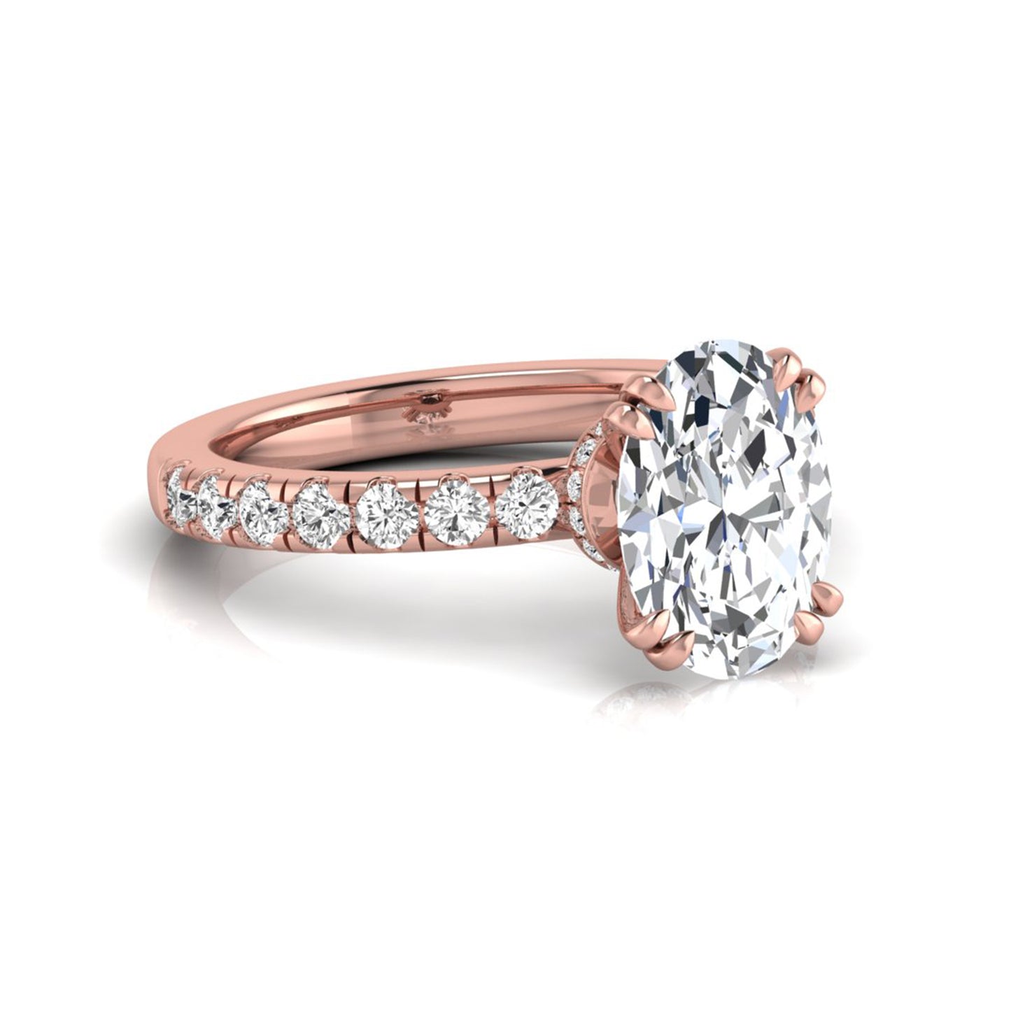 Oval Cut Prong Set Lab Grown Diamond Hidden Halo Engagement Ring