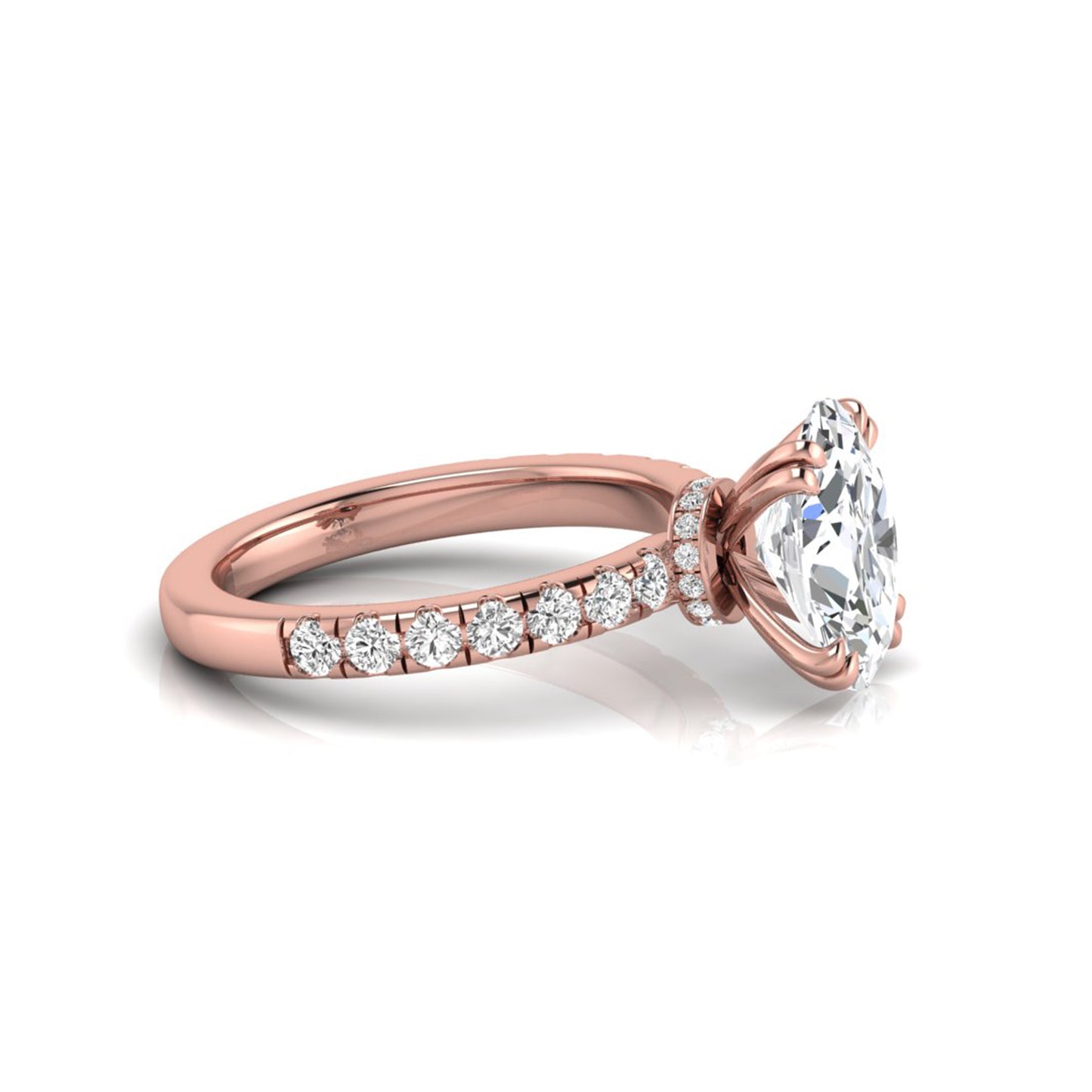 Oval Cut Prong Set Lab Grown Diamond Hidden Halo Engagement Ring