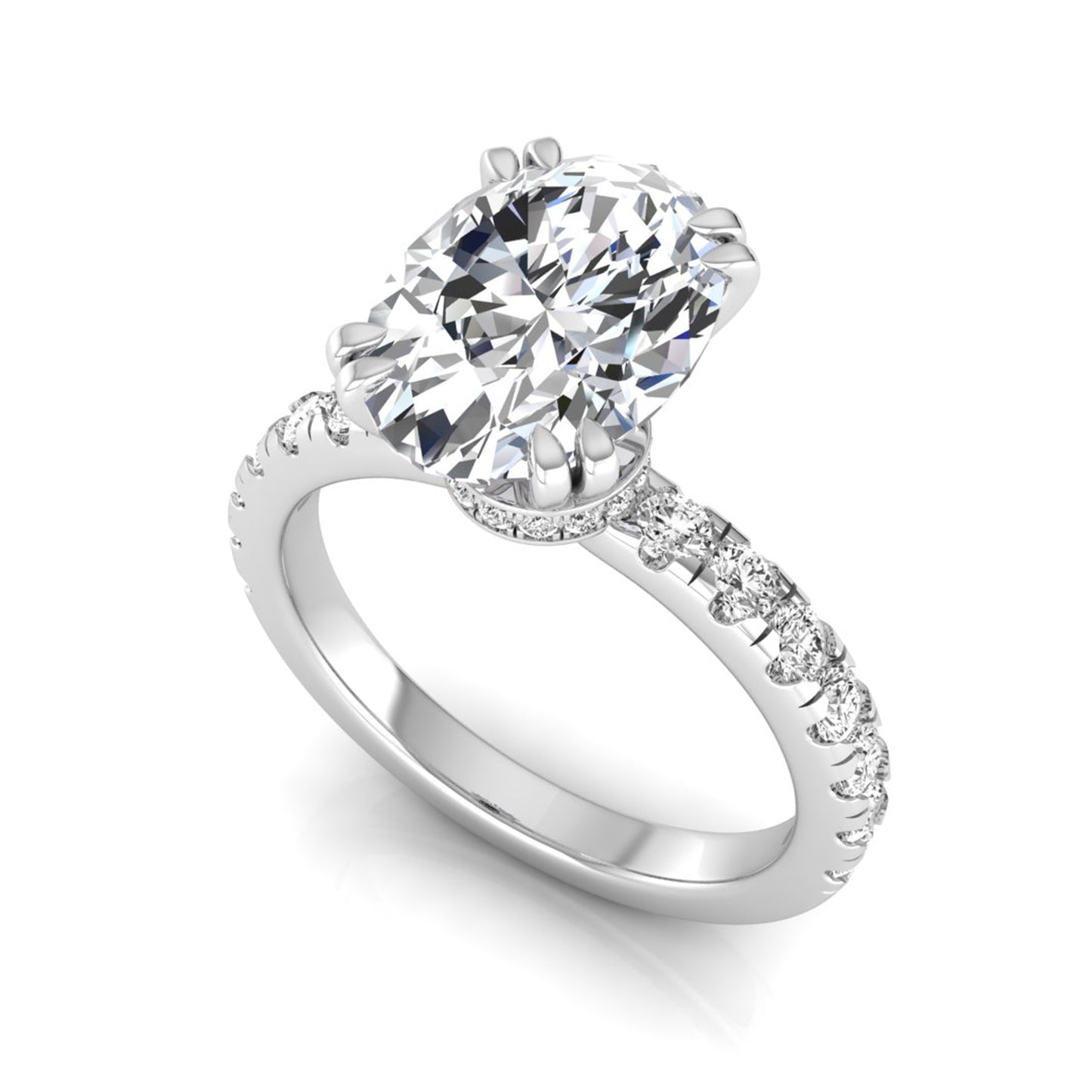 Oval Cut Prong Set Lab Grown Diamond Hidden Halo Engagement Ring