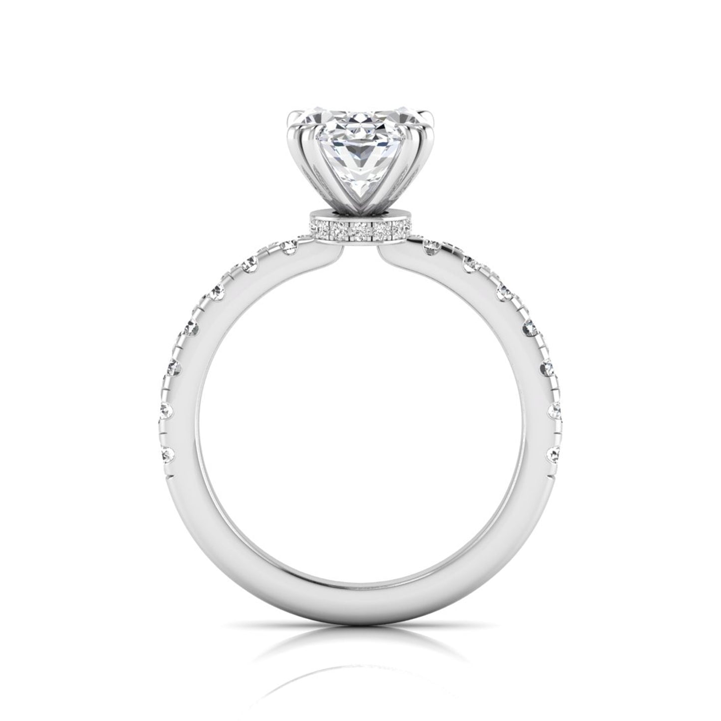 Oval Cut Prong Set Lab Grown Diamond Hidden Halo Engagement Ring