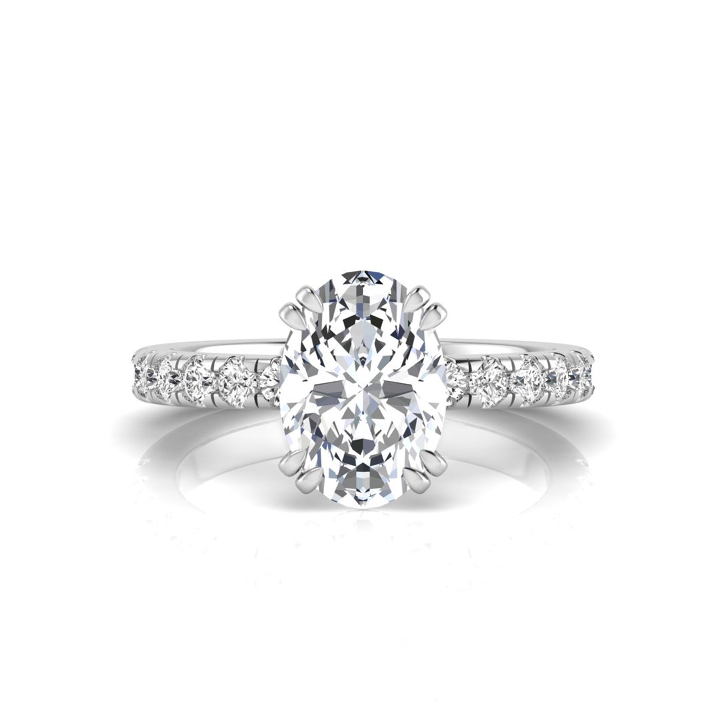 Oval Cut Prong Set Lab Grown Diamond Hidden Halo Engagement Ring