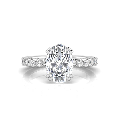 Oval Cut Prong Set Lab Grown Diamond Hidden Halo Engagement Ring