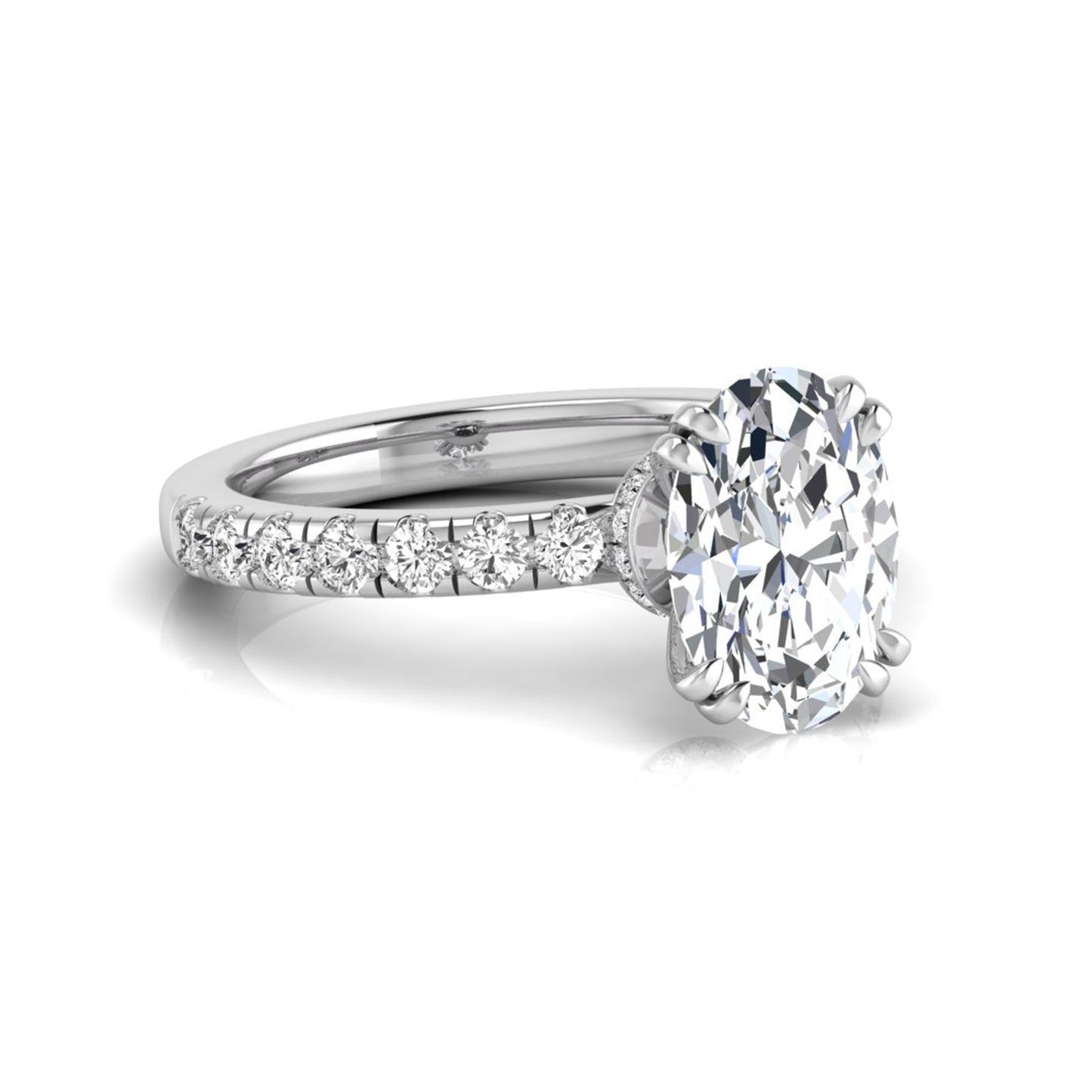 Oval Cut Prong Set Lab Grown Diamond Hidden Halo Engagement Ring