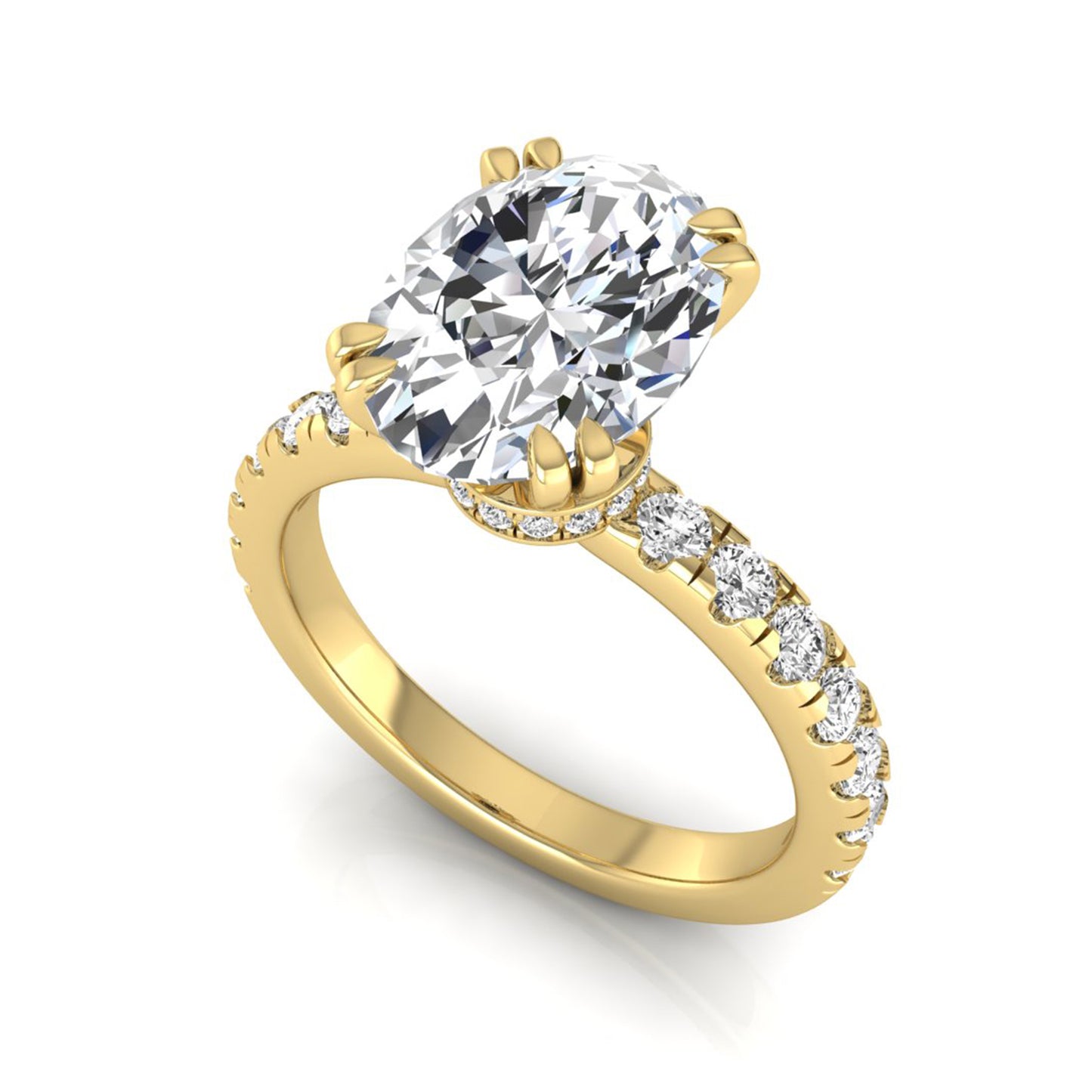 Oval Cut Prong Set Lab Grown Diamond Hidden Halo Engagement Ring