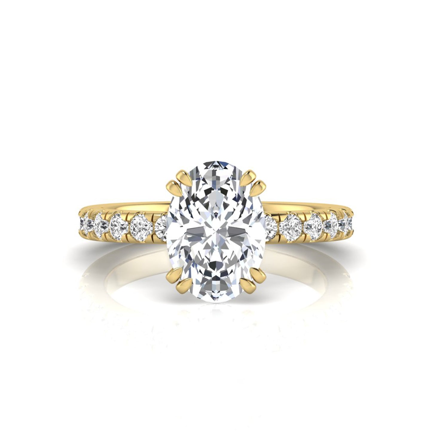 Oval Cut Prong Set Lab Grown Diamond Hidden Halo Engagement Ring