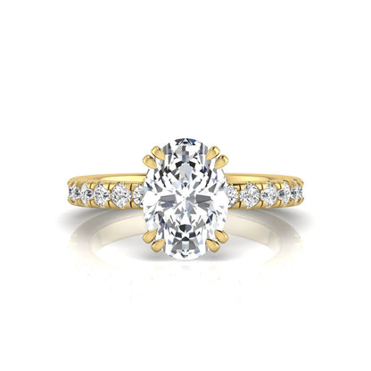 Oval Cut Prong Set Lab Grown Diamond Hidden Halo Engagement Ring