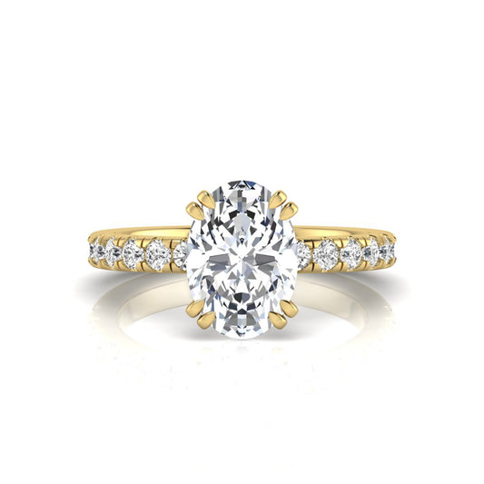 Oval Cut Prong Set Lab Grown Diamond Hidden Halo Engagement Ring