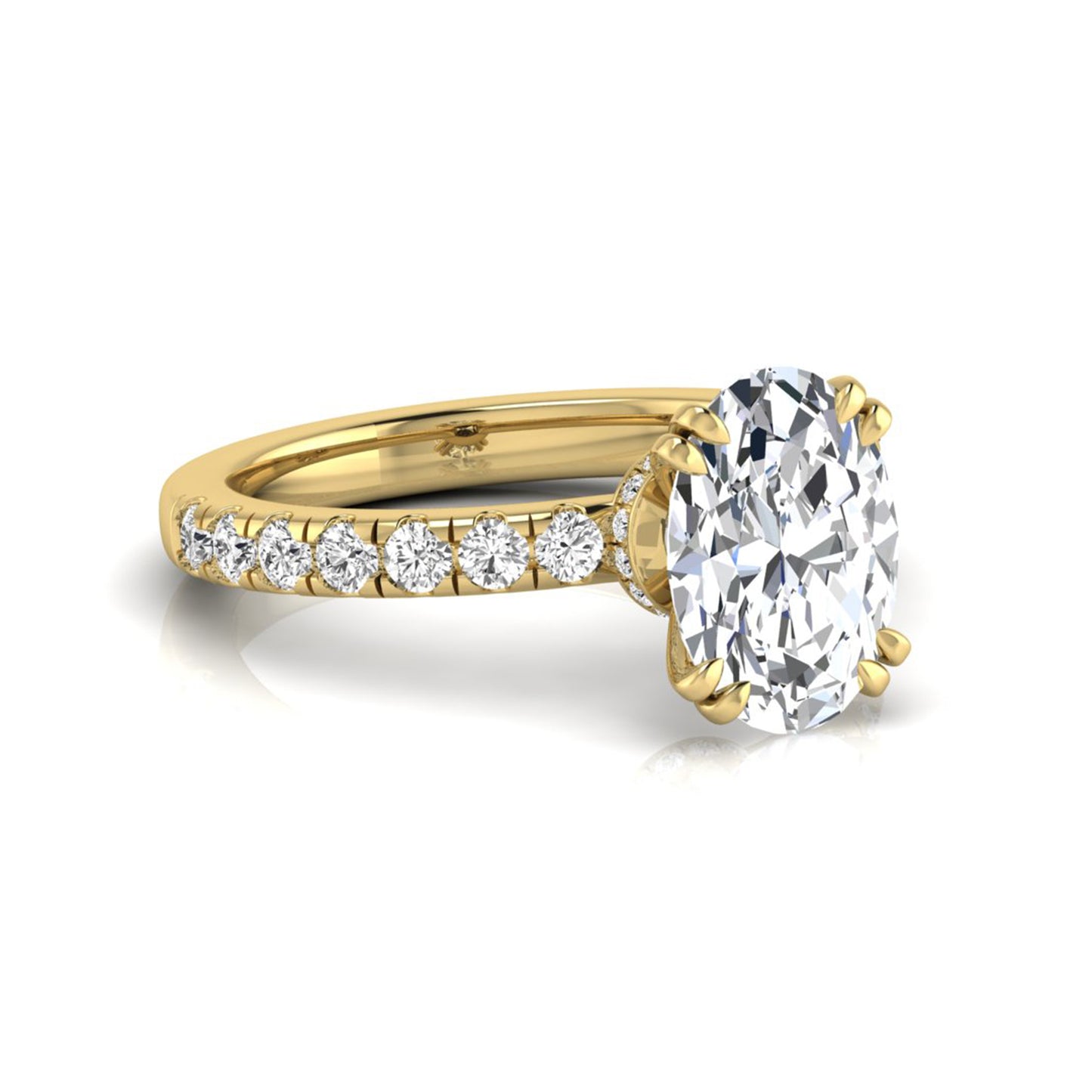 Oval Cut Prong Set Lab Grown Diamond Hidden Halo Engagement Ring