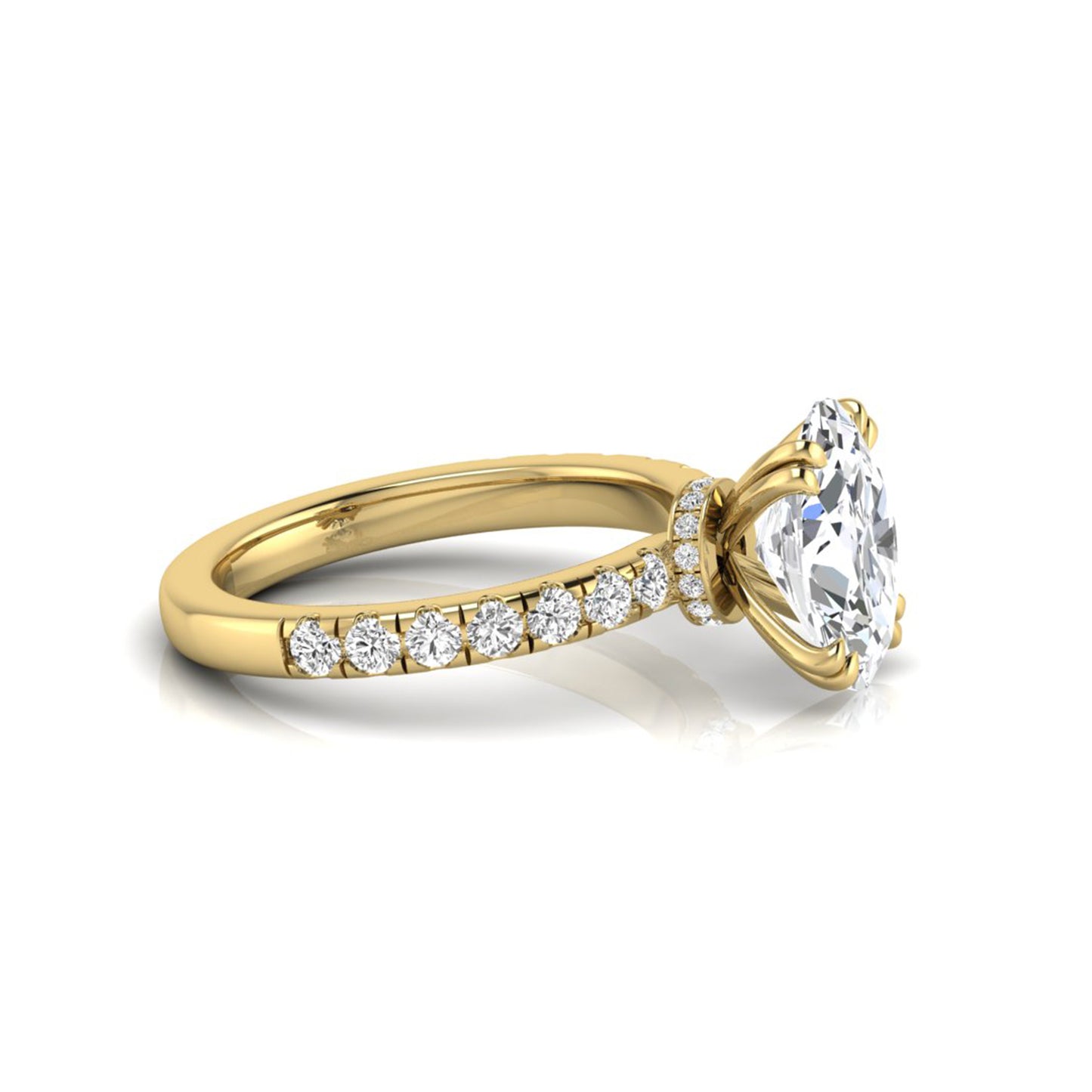Oval Cut Prong Set Lab Grown Diamond Hidden Halo Engagement Ring