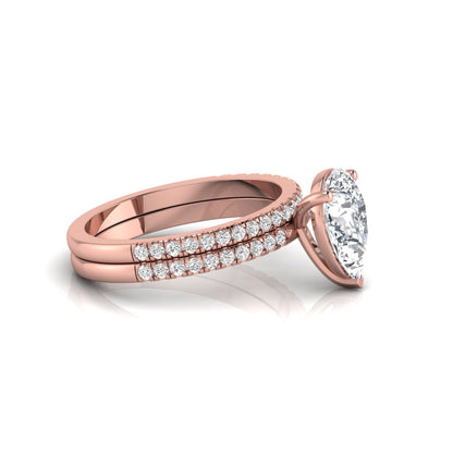 Pear Cut Lab Grown Diamond Bridal Ring Set with Eternity Band