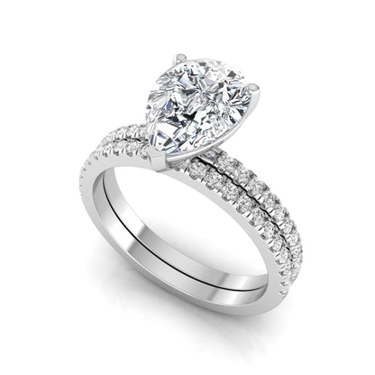 Pear Cut Lab Grown Diamond Bridal Ring Set with Eternity Band